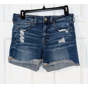 American Eagle Denim Shorts Super Stretch Distressed Cuffed Blue‎ Size 8